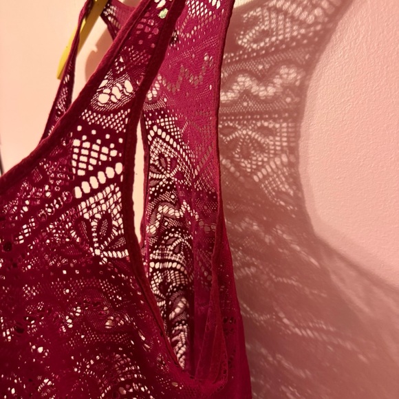 Maroon Racerback Lace Tank Top - Picture 2 of 5